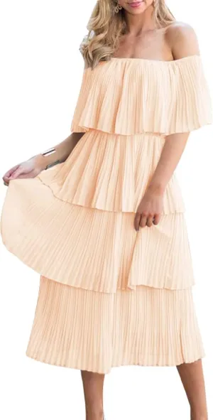 ETCYY Women's Off The Shoulder Ruffles Summer Wedding Guest Loose Casual Chiffon Long Party Beach Maxi Dress