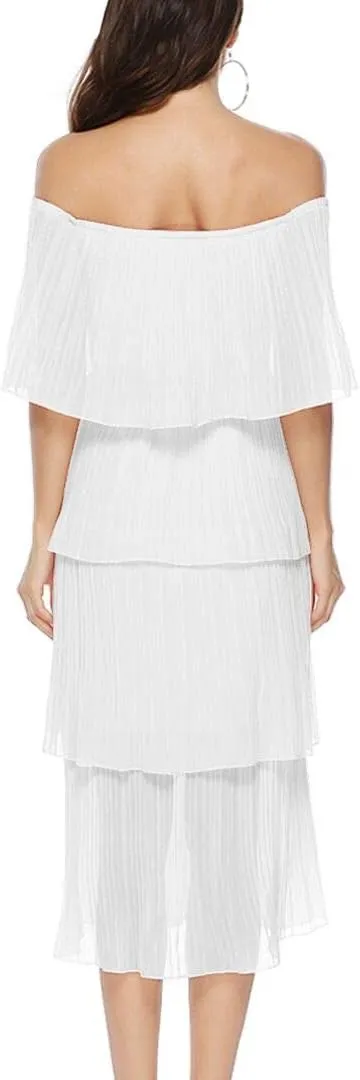 ETCYY Women's Off The Shoulder Ruffles Summer Wedding Guest Loose Casual Chiffon Long Party Beach Maxi Dress