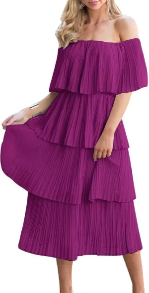 ETCYY Women's Off The Shoulder Ruffles Summer Wedding Guest Loose Casual Chiffon Long Party Beach Maxi Dress