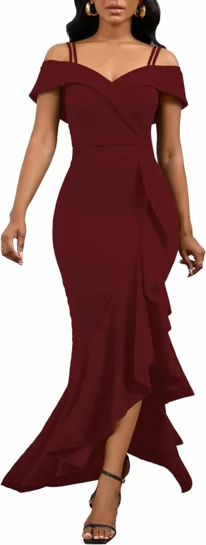FairyLove Women's One Shoulder Sleeveless Formal Ruched Bodycon Fashion Dress Belted Cocktail Dresses