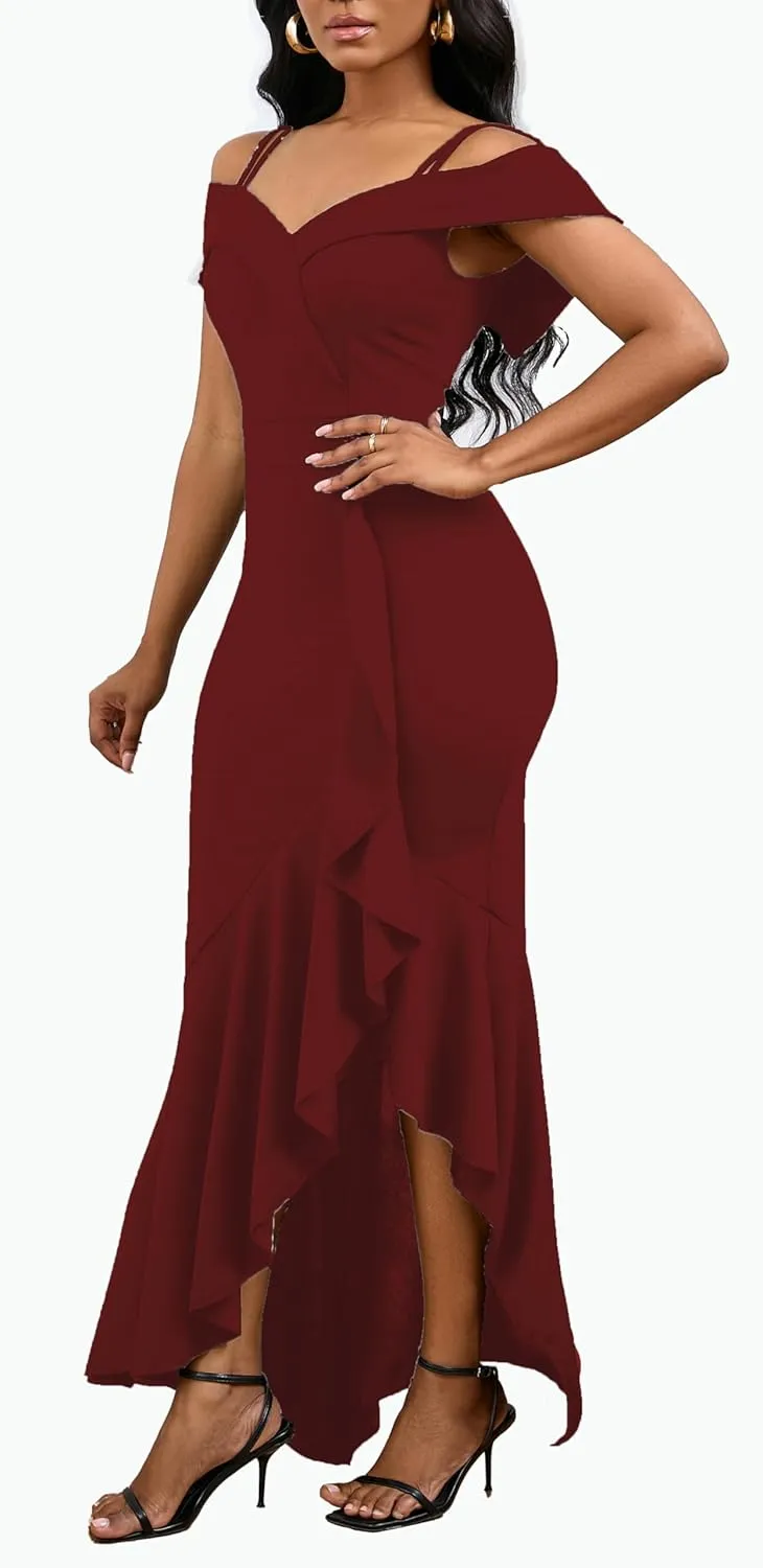 FairyLove Women's One Shoulder Sleeveless Formal Ruched Bodycon Fashion Dress Belted Cocktail Dresses