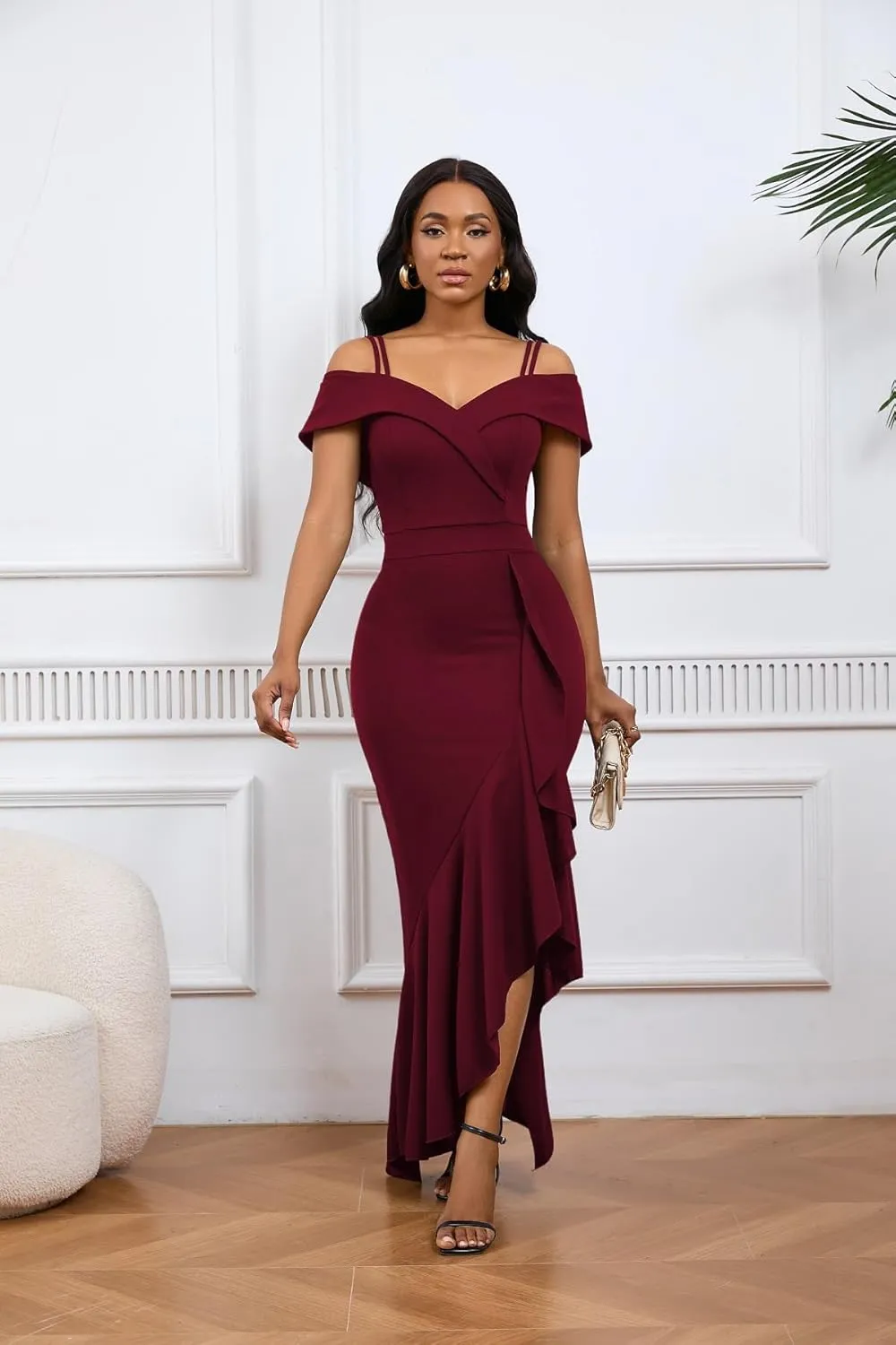FairyLove Women's One Shoulder Sleeveless Formal Ruched Bodycon Fashion Dress Belted Cocktail Dresses