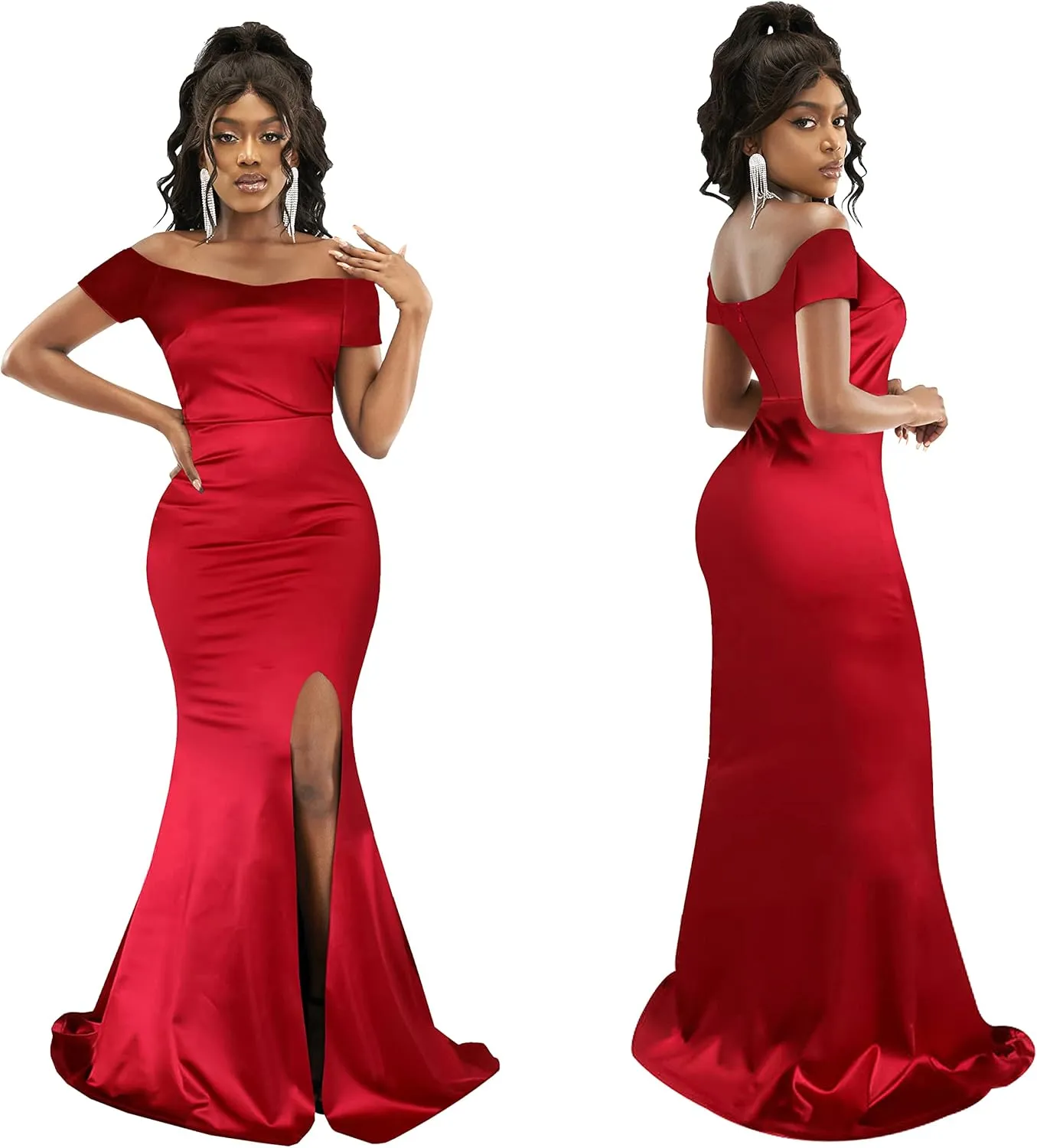 FairyLove Womens Sexy Bridesmaid Formal Evening Gown Dresses Wedding Guest Dress Burgundy