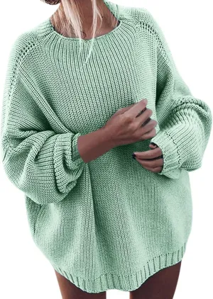 Fall Sweaters for Women Cable Knit Solid Color Crew Neck Long Sleeve Casual Soft Loose Fit Sweaters Tops