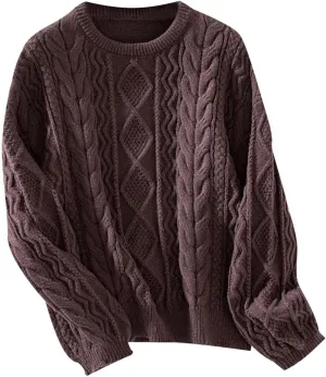 Fall Sweaters for Women Cable Knit Sweater Women Vintage Chunky Woven Crewneck Knitted Pullover