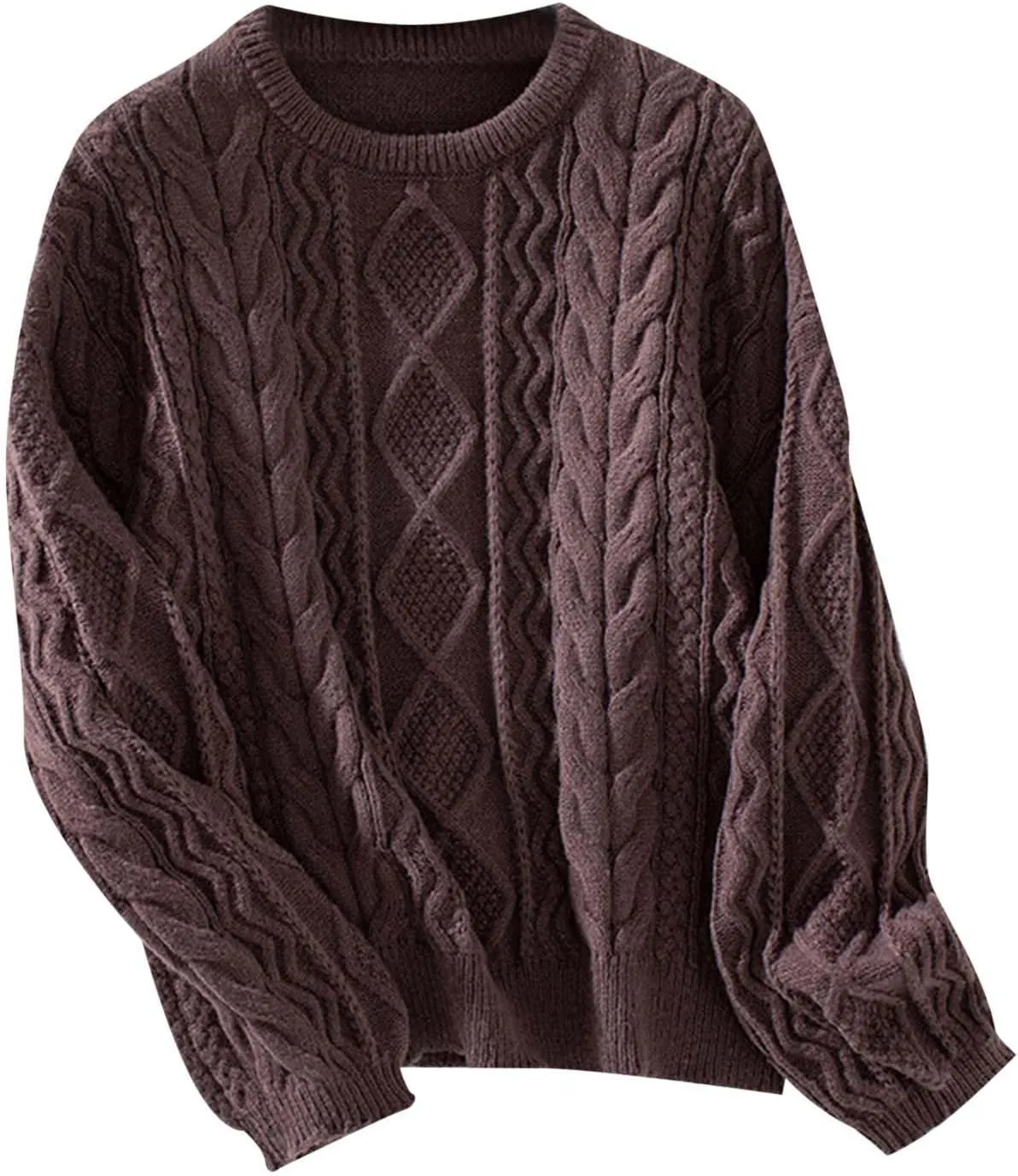 Fall Sweaters for Women Cable Knit Sweater Women Vintage Chunky Woven Crewneck Knitted Pullover