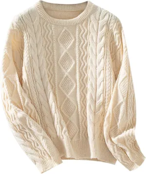 Fall Sweaters for Women Cable Knit Sweater Women Vintage Chunky Woven Crewneck Knitted Pullover