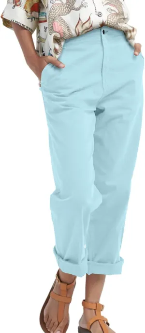 Fashion Cargo Pants for Women Casual Straight Leg High Waist Buttoned Roll Up Long Trousers Slim Hiking Travel Slacks