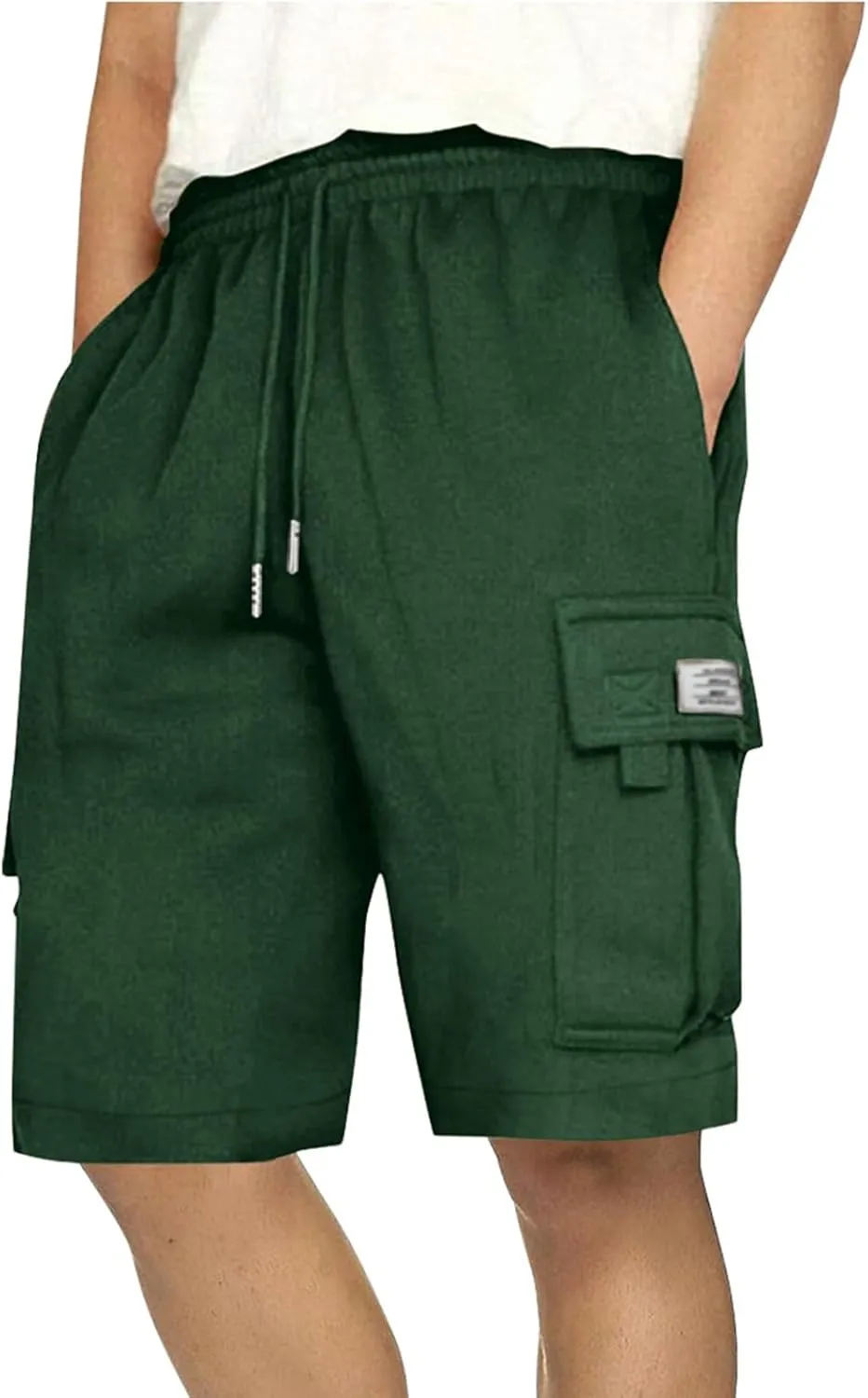 Finelylove Cargo Shorts for Men Casual Summer Sweat Shorts Elastic Waist Drawstring Workout Athletic Gym Shorts with Pockets