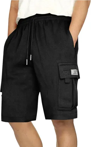 Finelylove Cargo Shorts for Men Casual Summer Sweat Shorts Elastic Waist Drawstring Workout Athletic Gym Shorts with Pockets