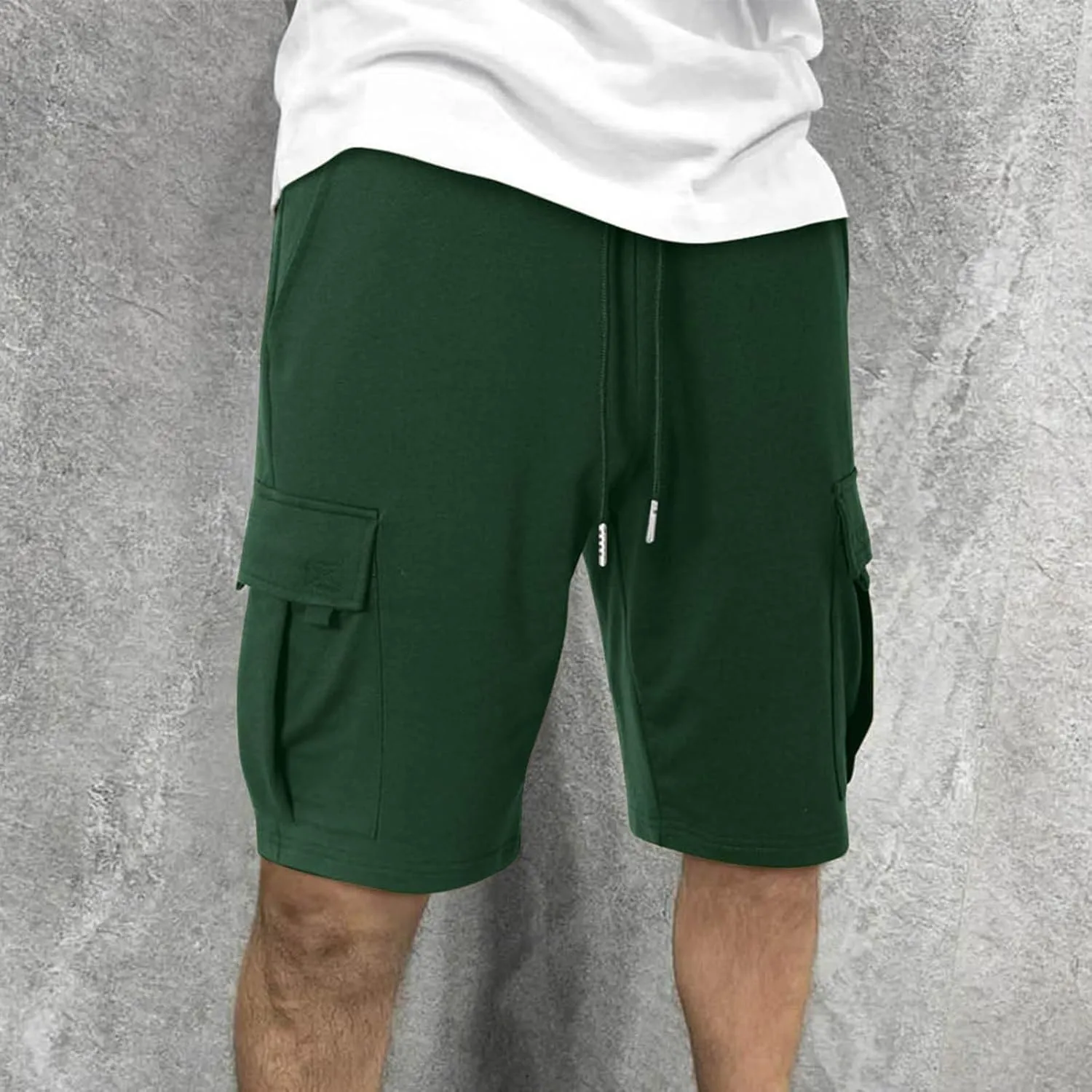 Finelylove Cargo Shorts for Men Casual Summer Sweat Shorts Elastic Waist Drawstring Workout Athletic Gym Shorts with Pockets