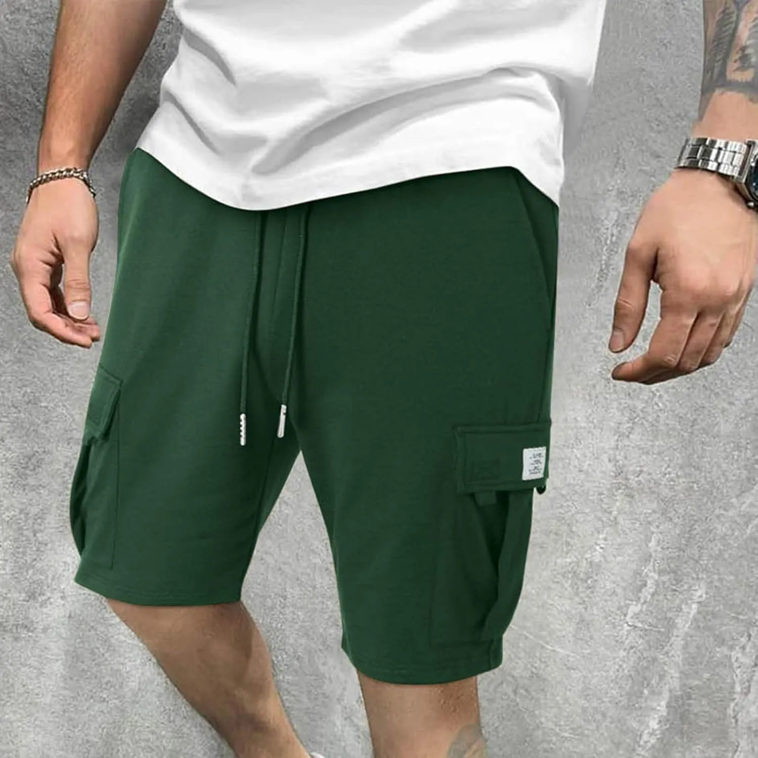 Finelylove Cargo Shorts for Men Casual Summer Sweat Shorts Elastic Waist Drawstring Workout Athletic Gym Shorts with Pockets