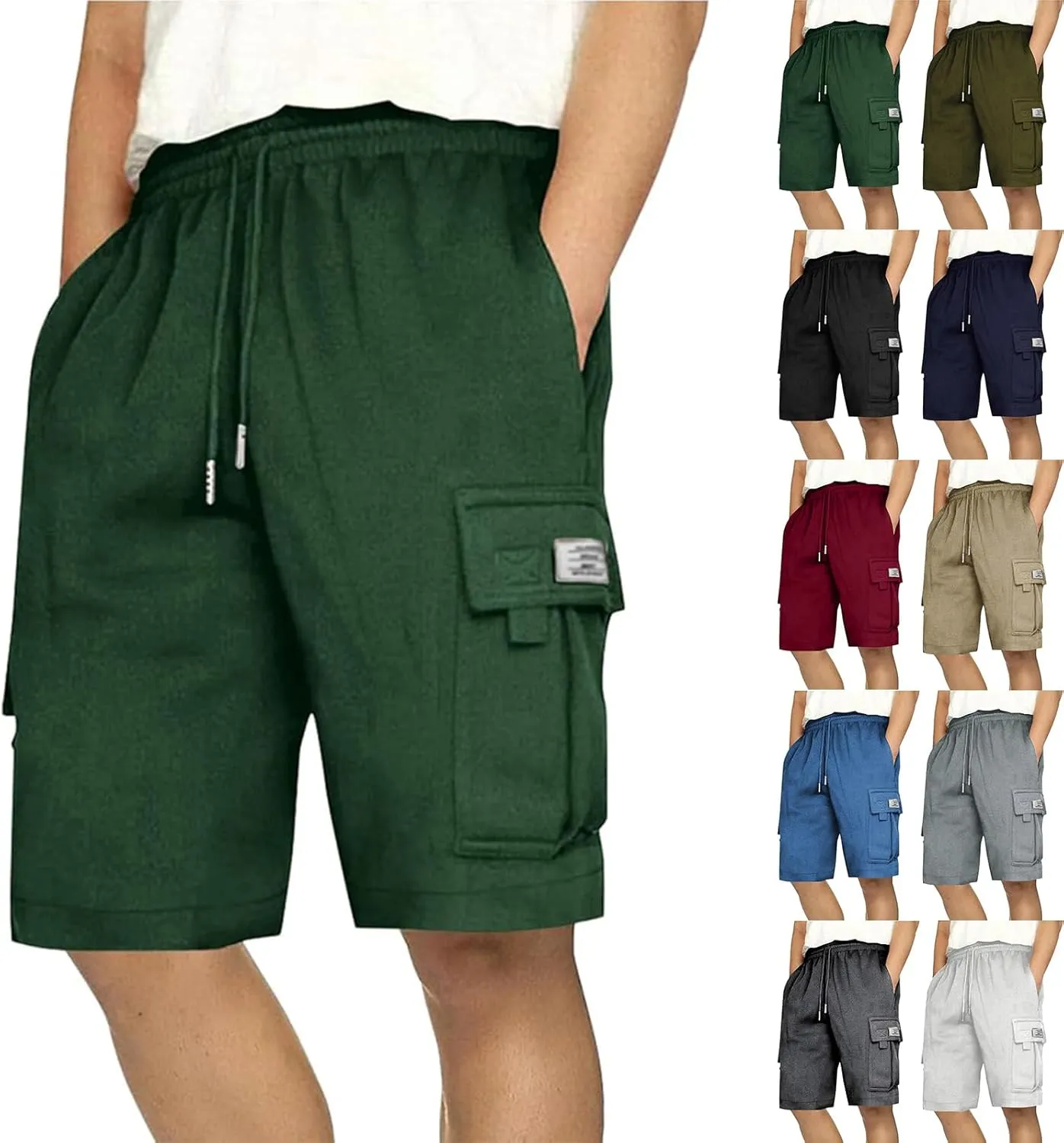 Finelylove Cargo Shorts for Men Casual Summer Sweat Shorts Elastic Waist Drawstring Workout Athletic Gym Shorts with Pockets