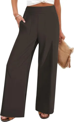 FireSwan Women's Wide Leg Work Pants High Elastic Waist Dress Palazzo Pants Trousers with Zipper Pockets
