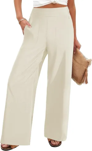 FireSwan Women's Wide Leg Work Pants High Elastic Waist Dress Palazzo Pants Trousers with Zipper Pockets