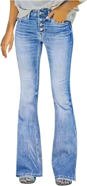 Flare Jeans for Women High Waisted 2025 Stretchy Bell Bottom Jean Buttoned Bootcut Casual Denim Trouser Tapered Pants