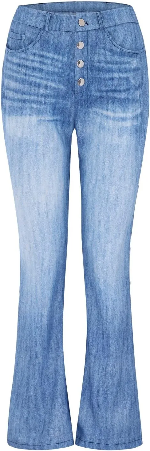 Flare Jeans for Women High Waisted 2025 Stretchy Bell Bottom Jean Buttoned Bootcut Casual Denim Trouser Tapered Pants
