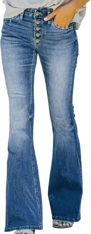 Flare Jeans for Women High Waisted 2025 Stretchy Bell Bottom Jean Buttoned Bootcut Casual Denim Trouser Tapered Pants