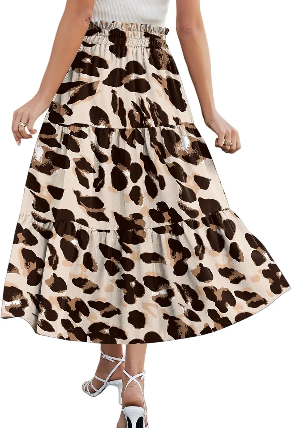 Floral Skirts for Women Midi Length Flutter Beach Flowy Vacation Trendy Festival Casual Peasant Swing Going Out Cute Skirts