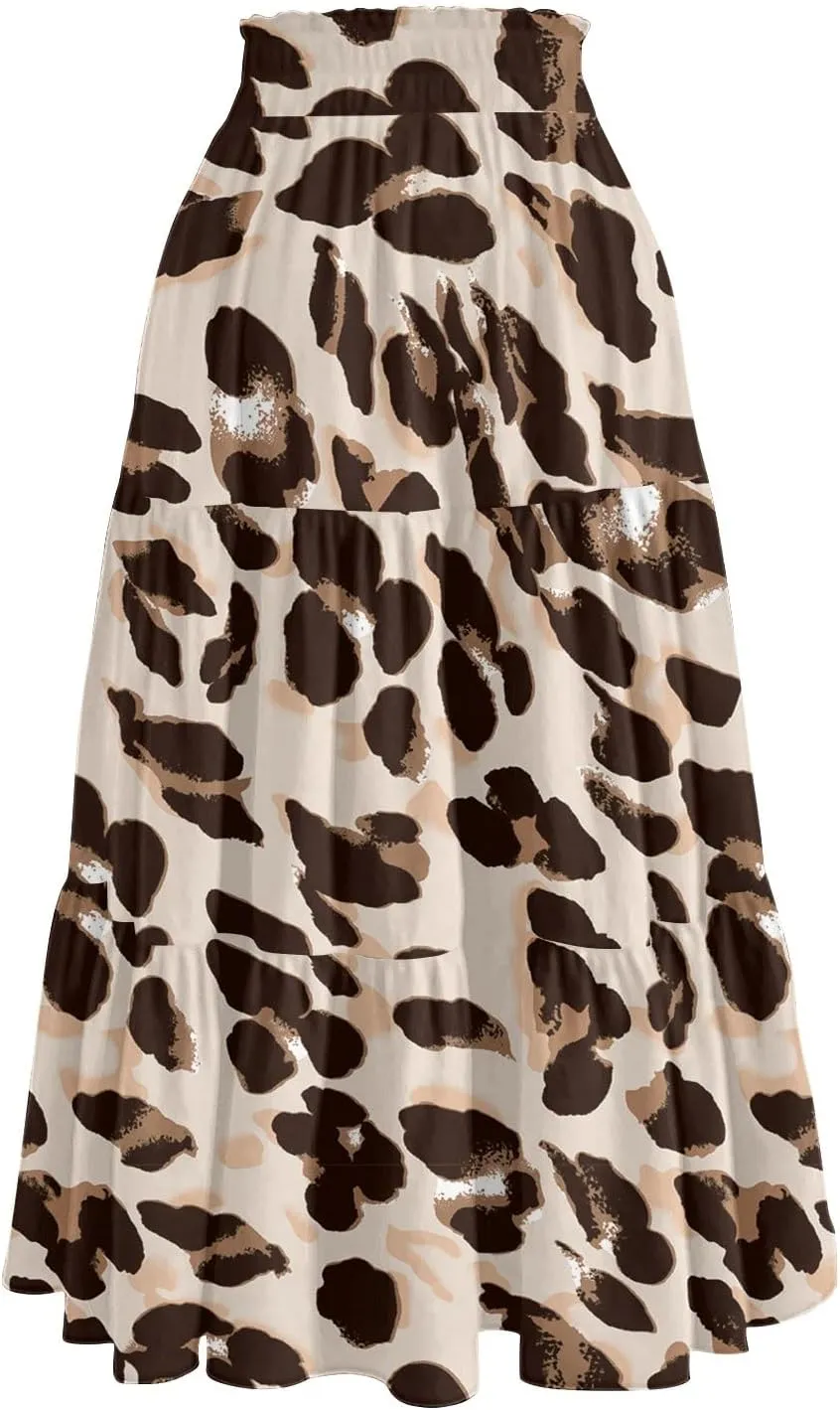 Floral Skirts for Women Midi Length Flutter Beach Flowy Vacation Trendy Festival Casual Peasant Swing Going Out Cute Skirts