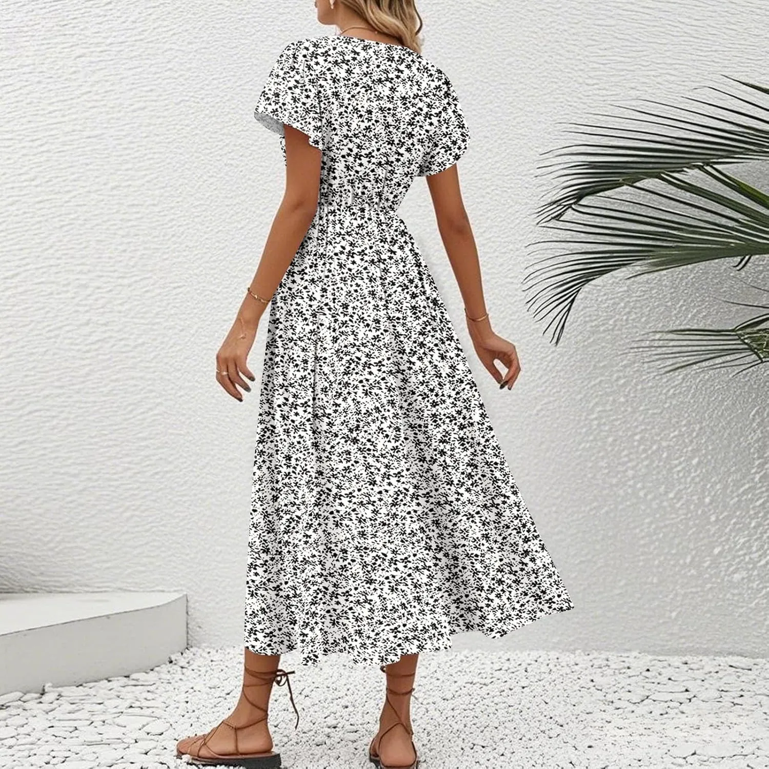Floral Wrap Dresses for Women 2025 Elegant Classy Summer Sexy Flowy Deep V Neck Tie Waist Midi Dress Ruffle Hem