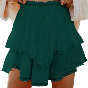 Flowy Shorts for Women Casual Beach Vacation Ruffle Layered Tiered Skorts High Waist Mini Skirts Golf Tennis Skirt