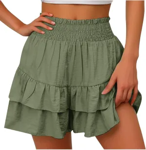 Flowy Shorts for Women Summer Casual High Waisted Ruffles Pleated Tennis Mini Skirt Tummy Control Athletic Golf Skort