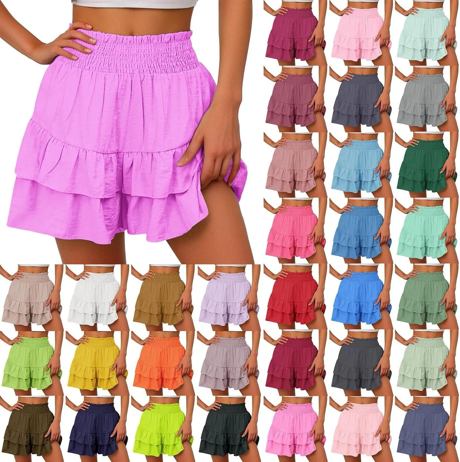 Flowy Shorts for Women Summer Casual High Waisted Ruffles Pleated Tennis Mini Skirt Tummy Control Athletic Golf Skort