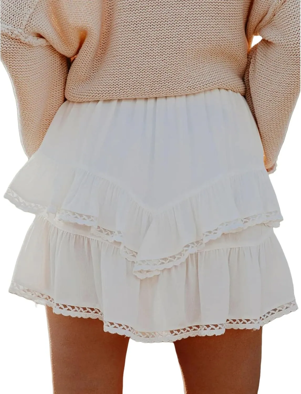 Flowy Skirts for Women Ruffle Tiered Skorts Mini Skirts Elastic High Waist Pleated Skirt Golf Tennis Crochet Shorts