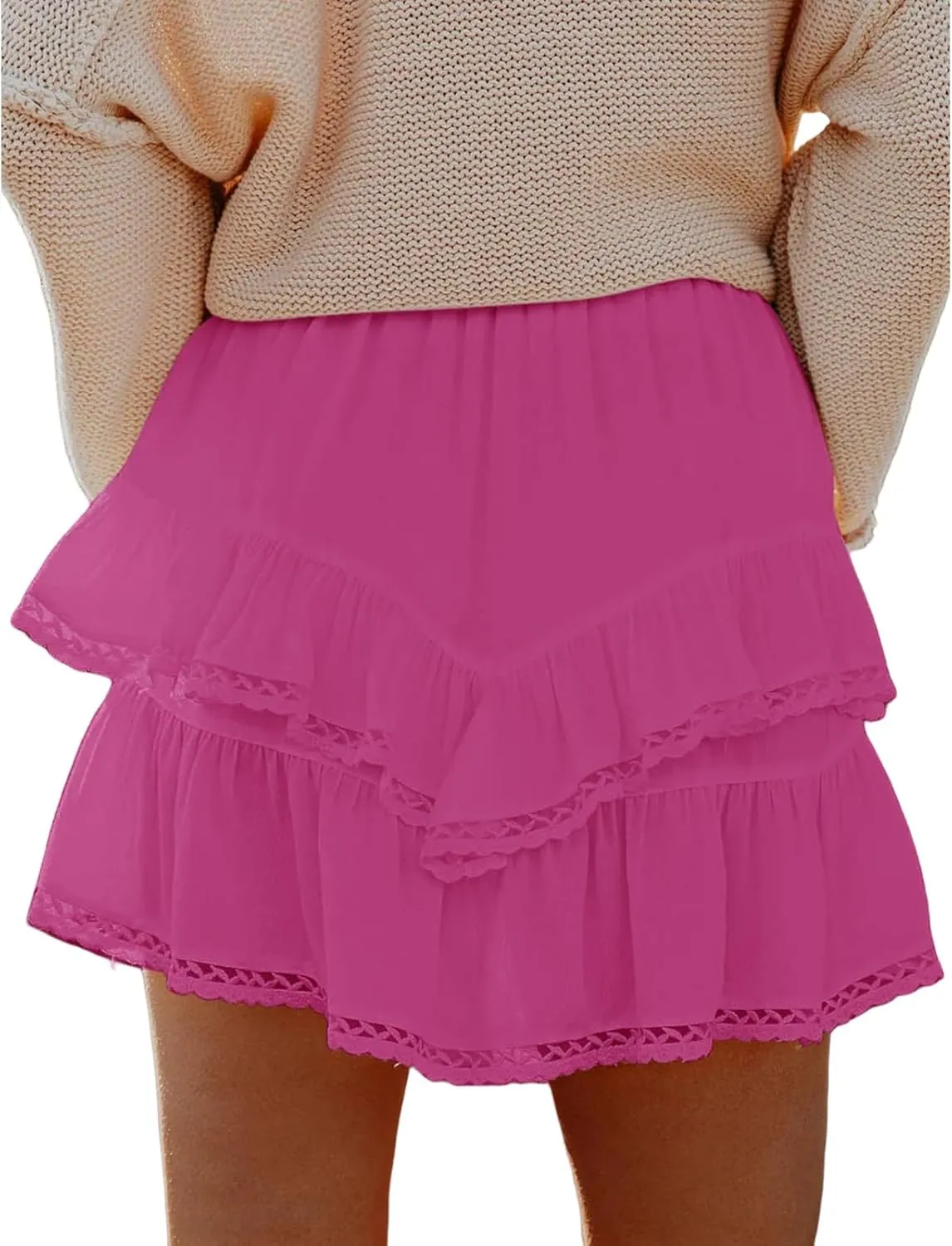 Flowy Skirts for Women Ruffle Tiered Skorts Mini Skirts Elastic High Waist Pleated Skirt Golf Tennis Crochet Shorts