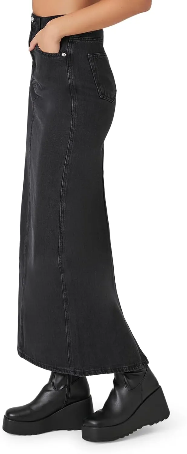 Forever 21 Women's Denim Midi Slit Skirt