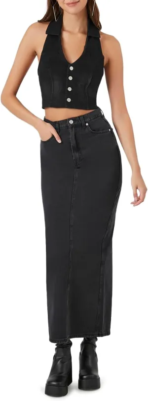 Forever 21 Women's Denim Midi Slit Skirt