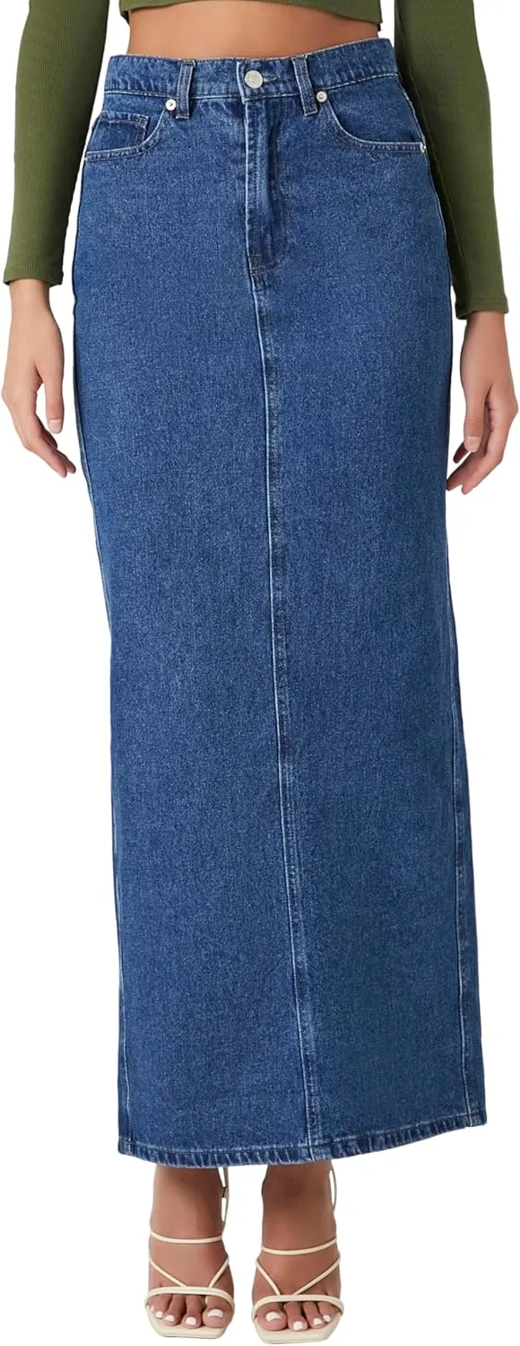 Forever 21 Women's Denim Midi Slit Skirt