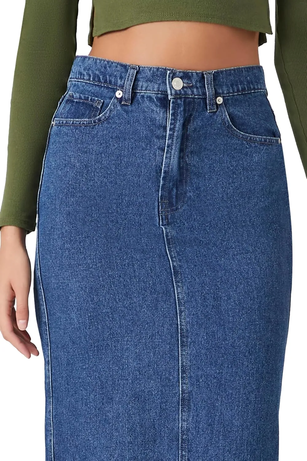 Forever 21 Women's Denim Midi Slit Skirt