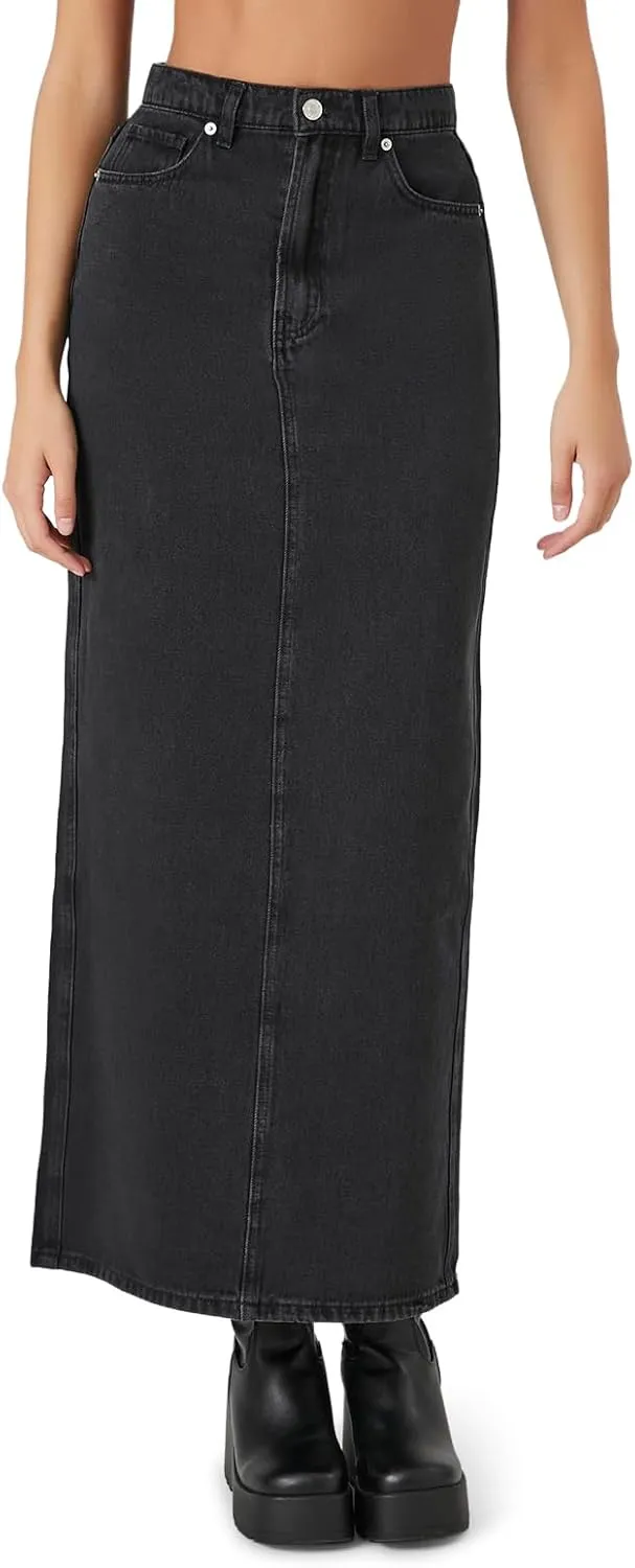 Forever 21 Women's Denim Midi Slit Skirt