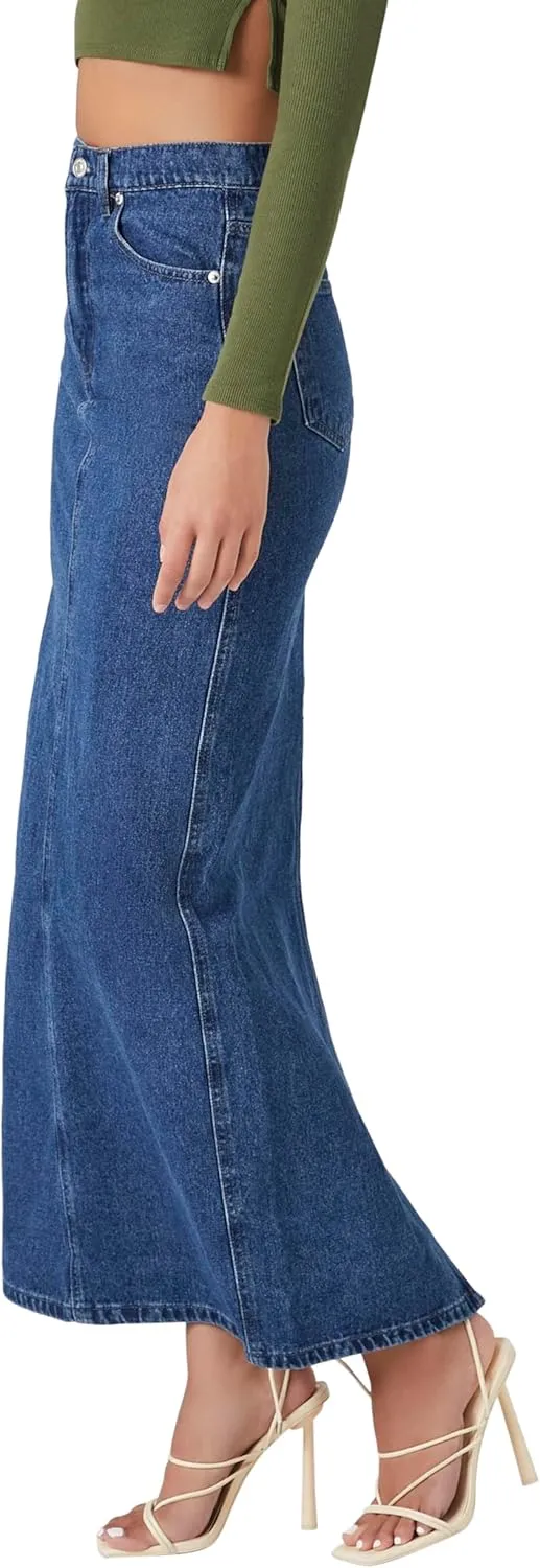 Forever 21 Women's Denim Midi Slit Skirt