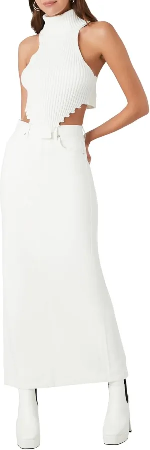 Forever 21 Women's Denim Midi Slit Skirt