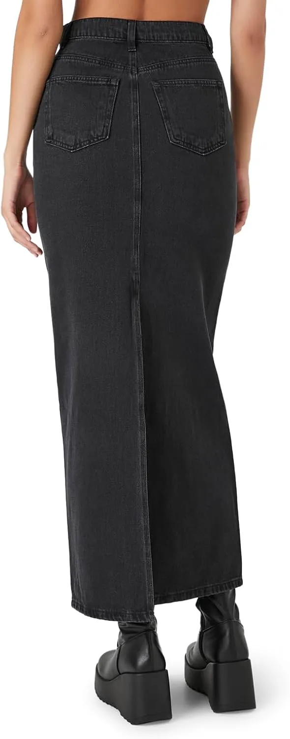 Forever 21 Women's Denim Midi Slit Skirt