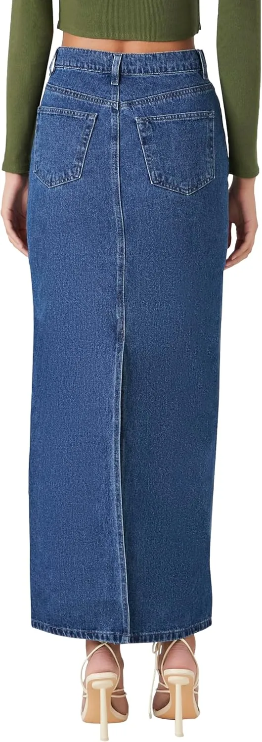 Forever 21 Women's Denim Midi Slit Skirt