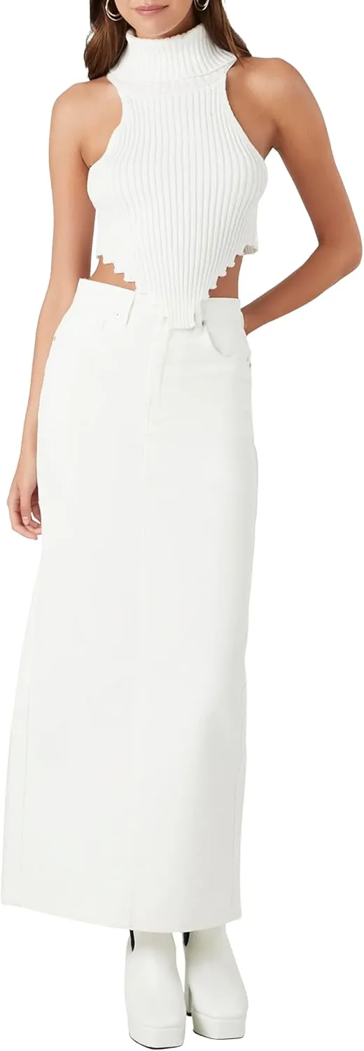 Forever 21 Women's Denim Midi Slit Skirt