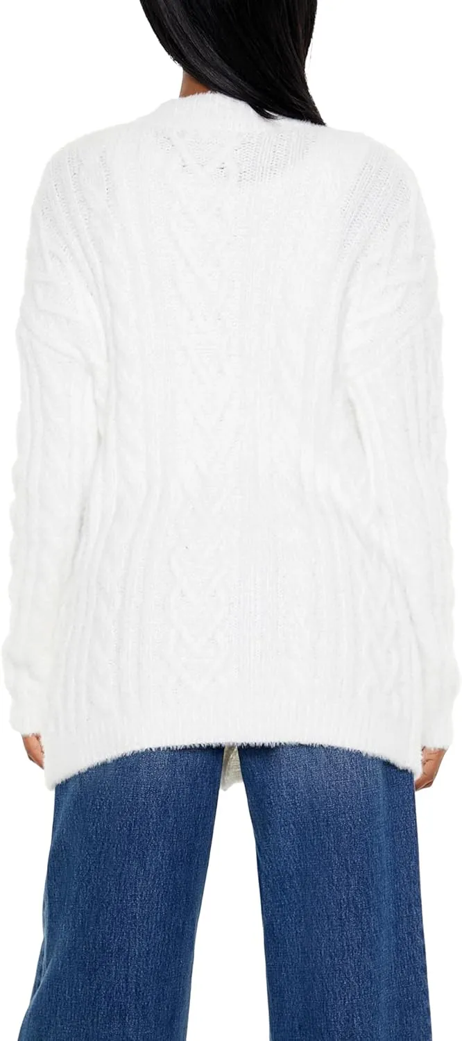Forever 21 Women's Fuzzy Cable Knit Cardigan Sweater