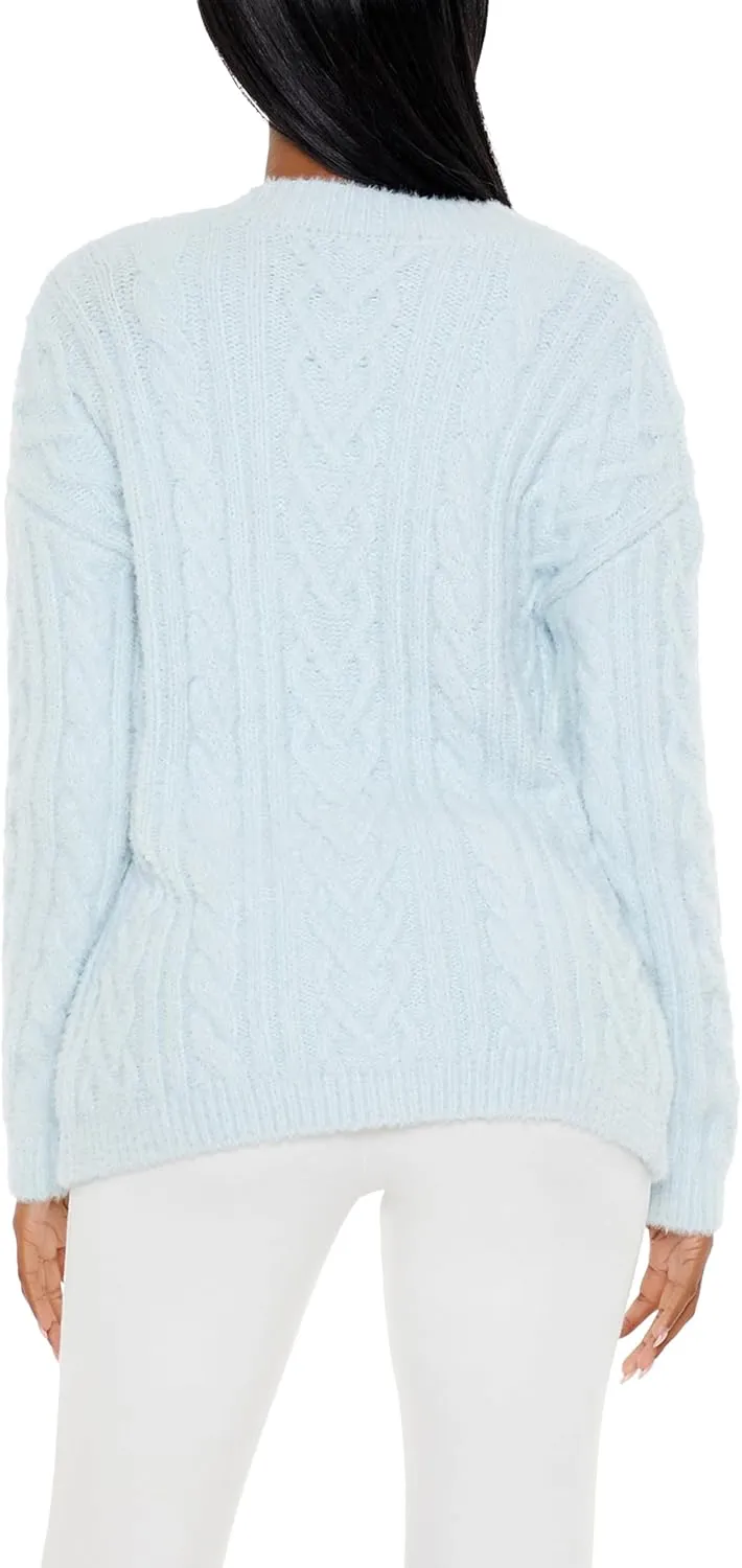 Forever 21 Women's Fuzzy Cable Knit Cardigan Sweater