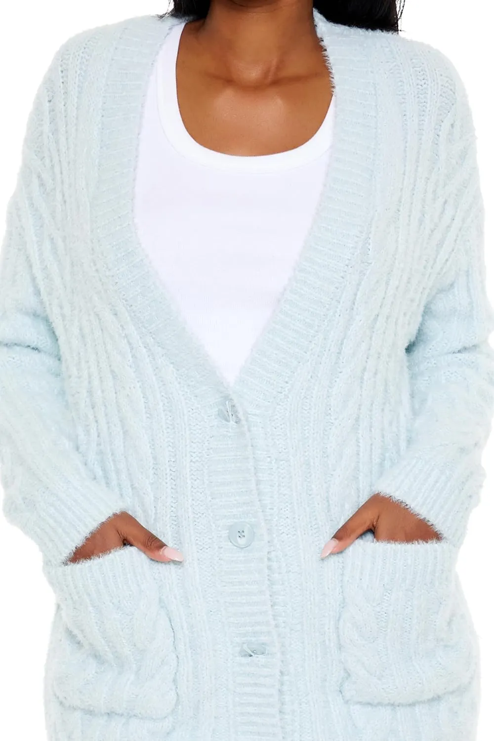 Forever 21 Women's Fuzzy Cable Knit Cardigan Sweater