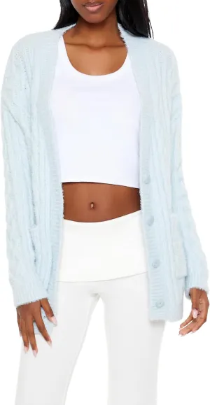 Forever 21 Women's Fuzzy Cable Knit Cardigan Sweater