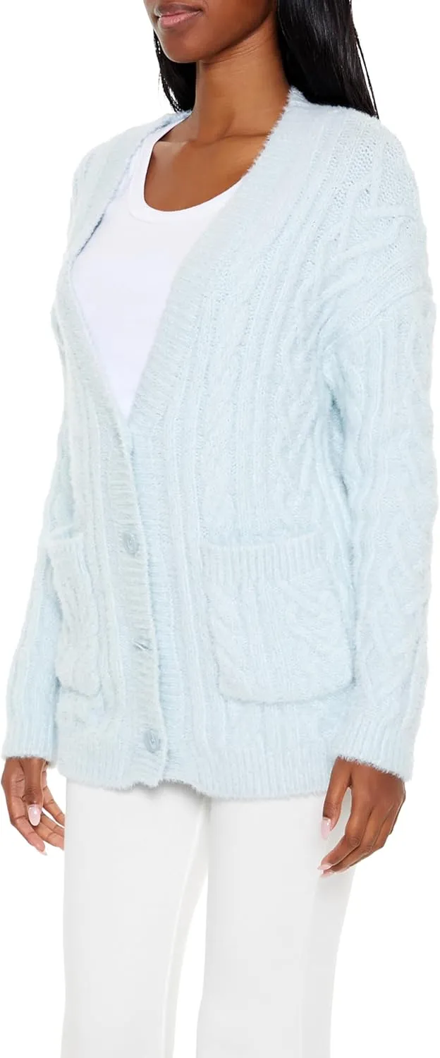Forever 21 Women's Fuzzy Cable Knit Cardigan Sweater