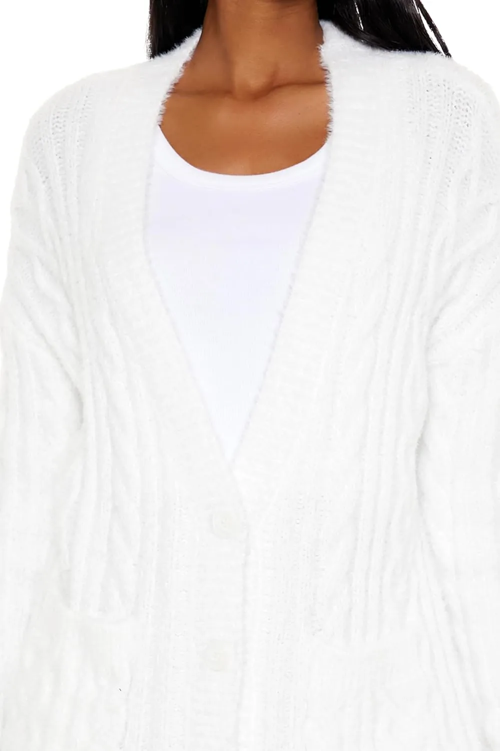 Forever 21 Women's Fuzzy Cable Knit Cardigan Sweater