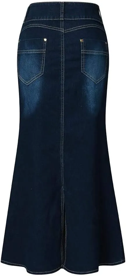 Front Skirts Washed Jean Casual Skirt Denim Long A-Line Women's Button Skirt Womens Skirt Chiffon