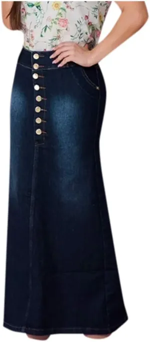 Front Skirts Washed Jean Casual Skirt Denim Long A-Line Women's Button Skirt Womens Skirt Chiffon
