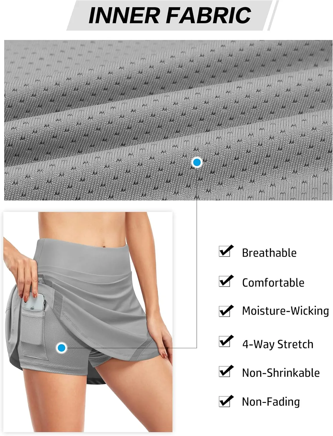 Fulbelle Tennis Skirts for Women with Pockets Inner Shorts Golf Athletic Skorts Running Sport Skirt