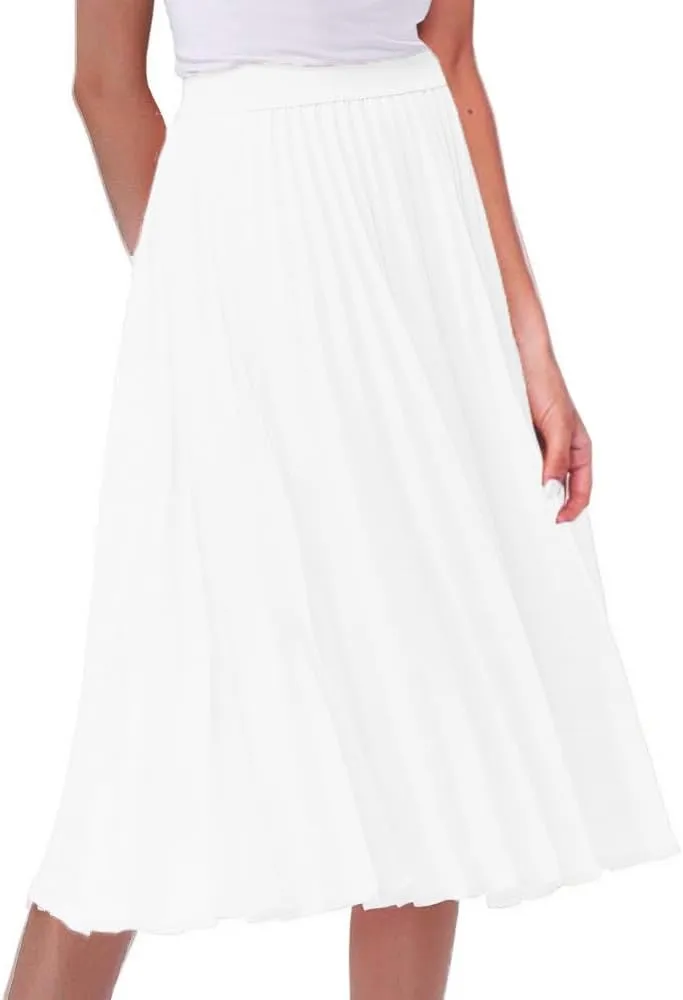 GOLDSTITCH Women's High Waist Pleated Skirt A line Swing Midi Skirt